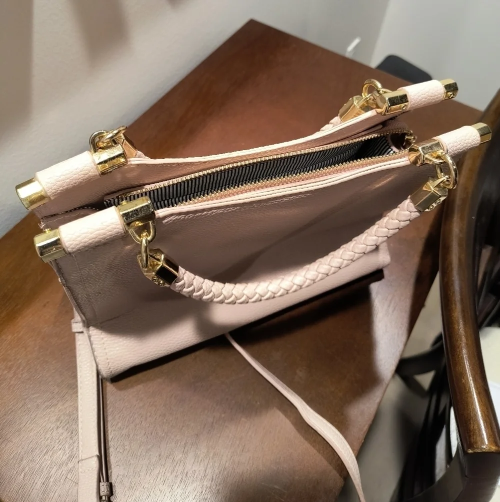 Miztique Vegan Leather Handbag pink blush women's crossbody handle woven girl lu